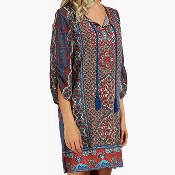 Urban Coco Bohemian Split V- Neck Tassle Tie Side Slit Swimsuit Cover-up Size XL - Picture 3 of 13